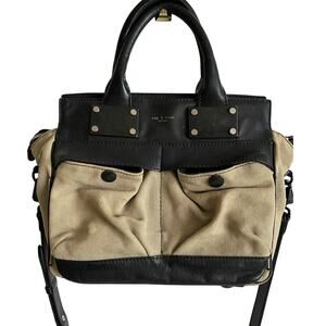 rag & bone Women’s Khaki Canvas Black Leather Small Pilot Satchel Crossbody Bag